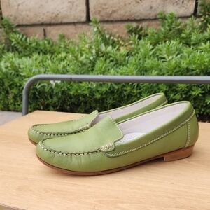 Green Leather Loafers Size 38.5 Made In Italy
